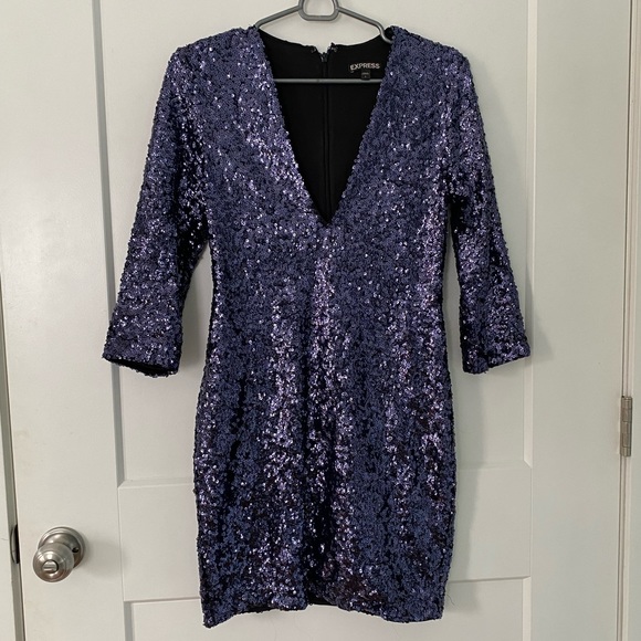 EXPRESS Blue Sequined Mini Dress - Picture 1 of 3